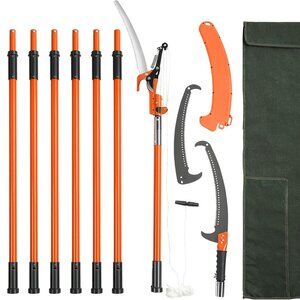 Manual Pole Saw, 7.3-27 ft Extendable Tree Pruner, Sharp Steel Blade and Scissor